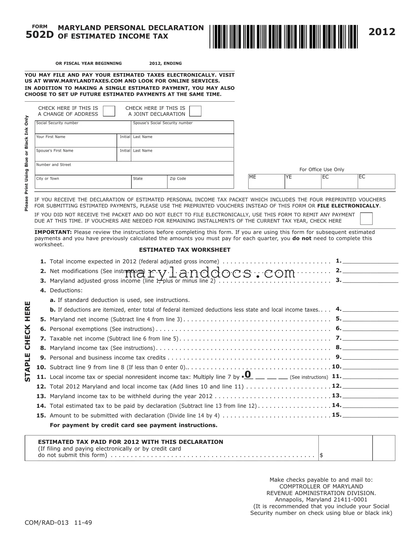 Fill a Valid 502D Maryland Template