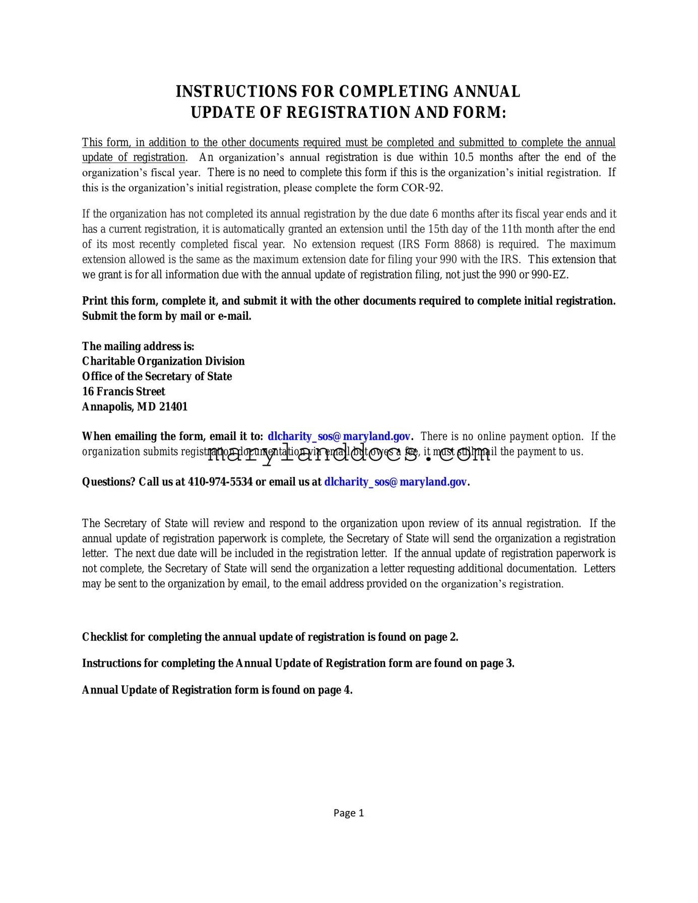 Fill a Valid Annual Update Of Registration Maryland Template