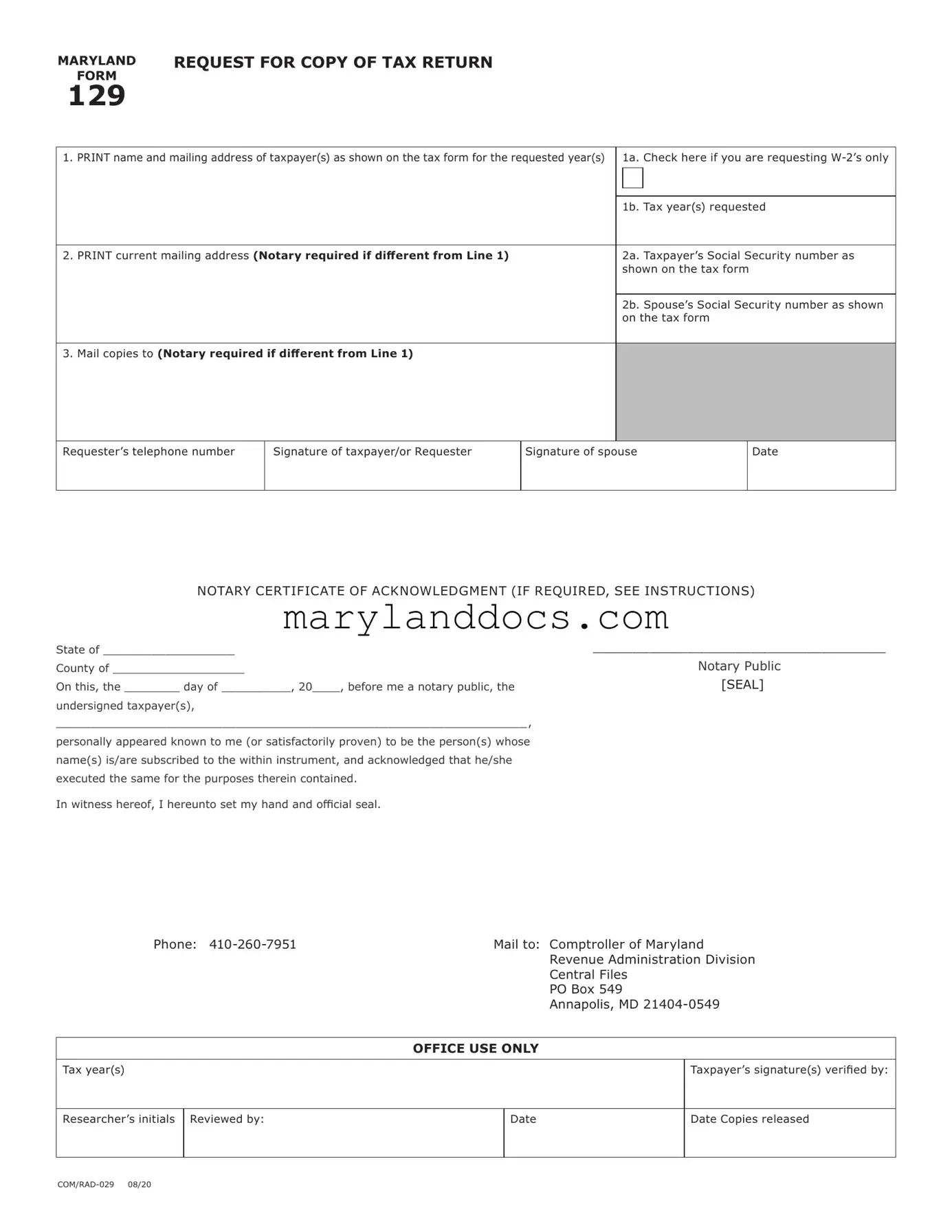 Fill a Valid Maryland 129 Template