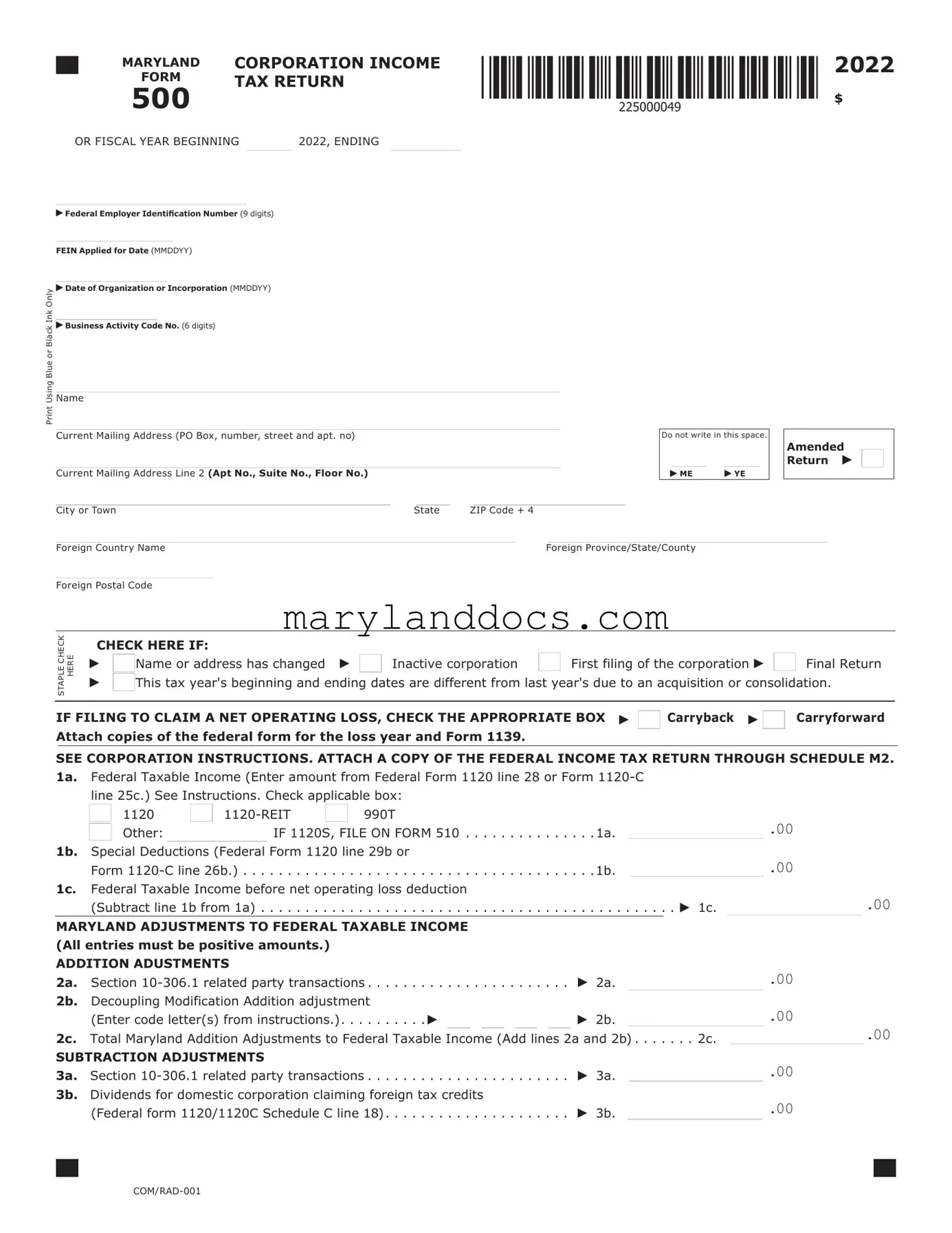 Fill a Valid Maryland 500 Template