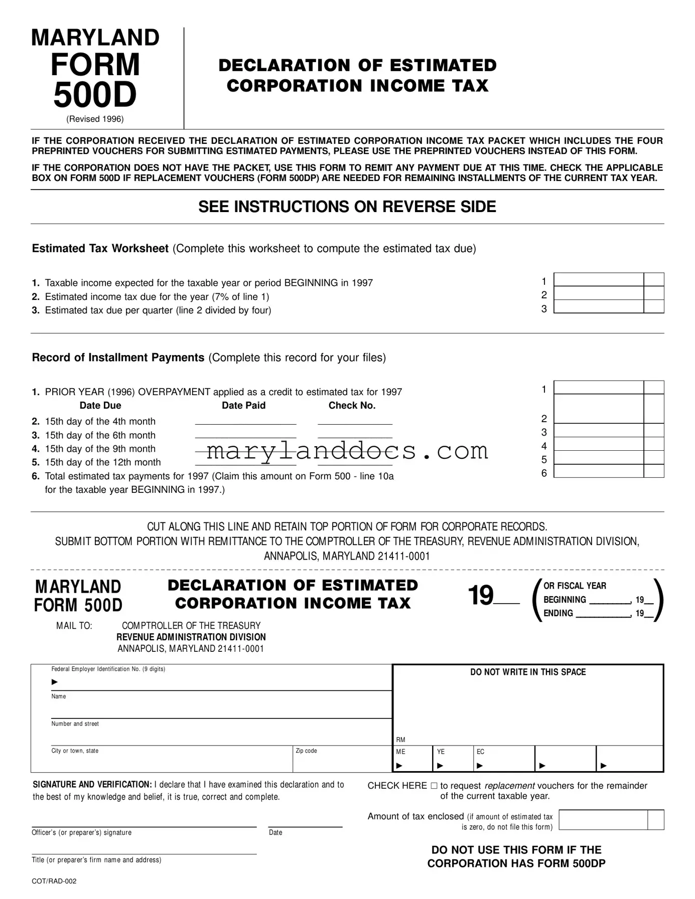 Fill a Valid Maryland 500D Template
