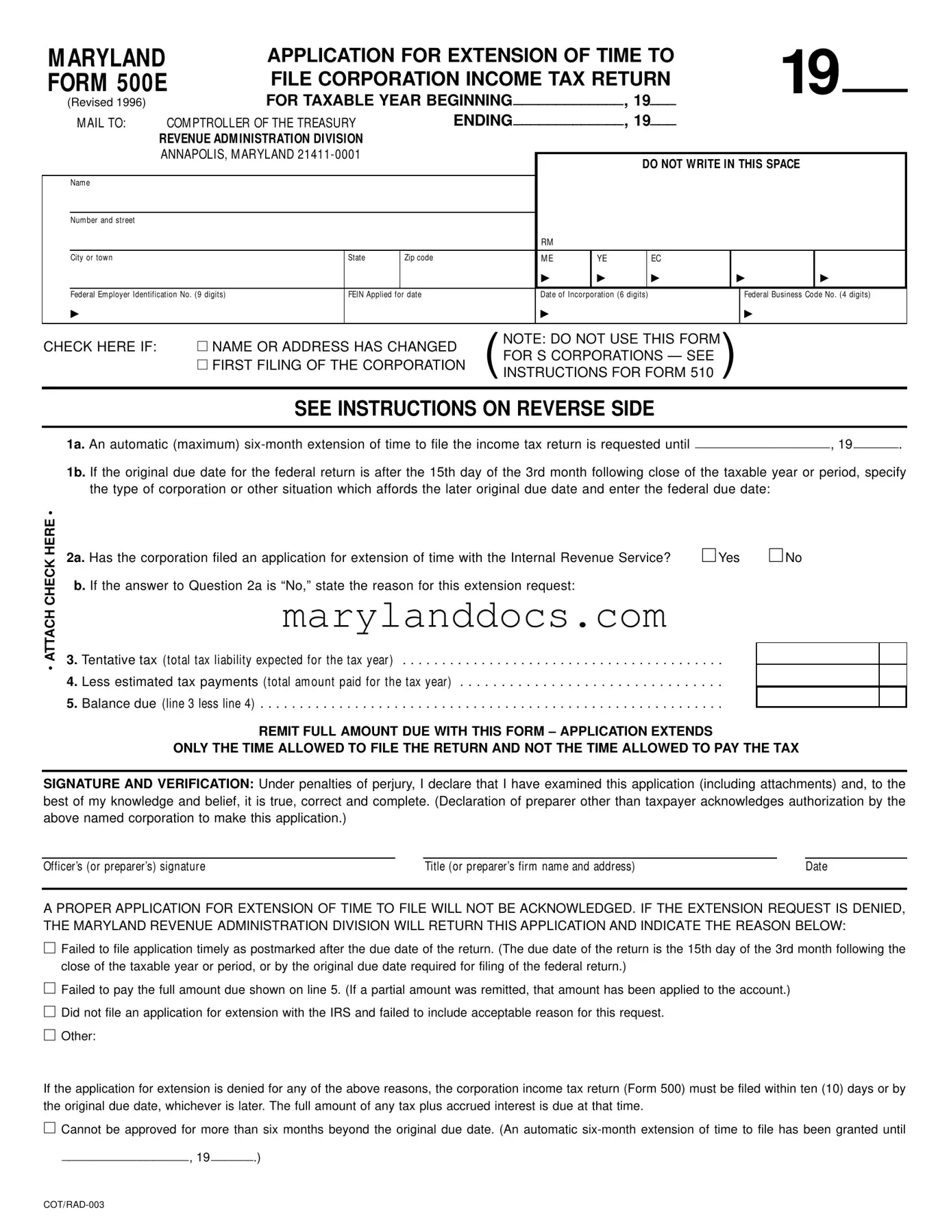 Fill a Valid Maryland 500E Template