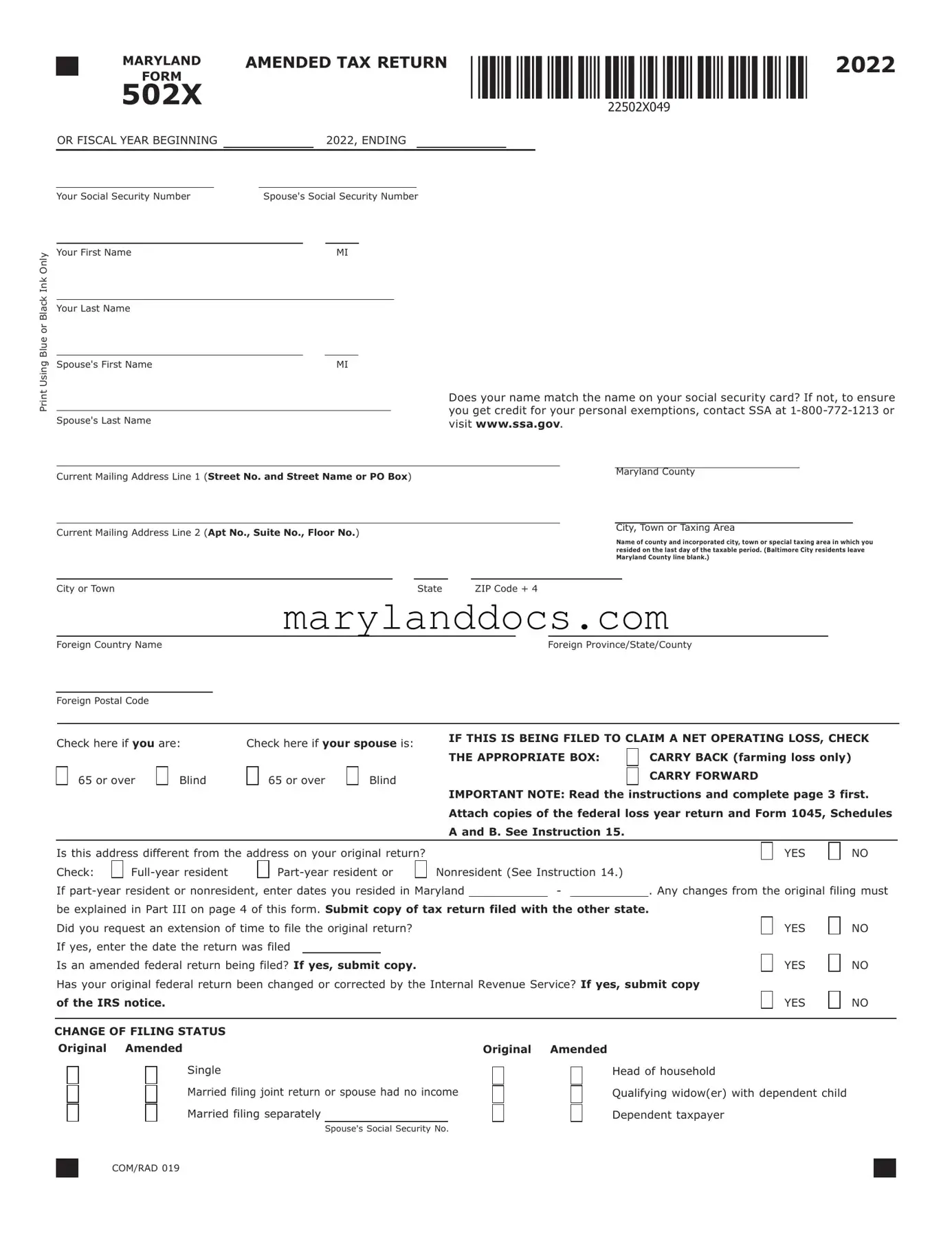 Fill a Valid Maryland 502X Template