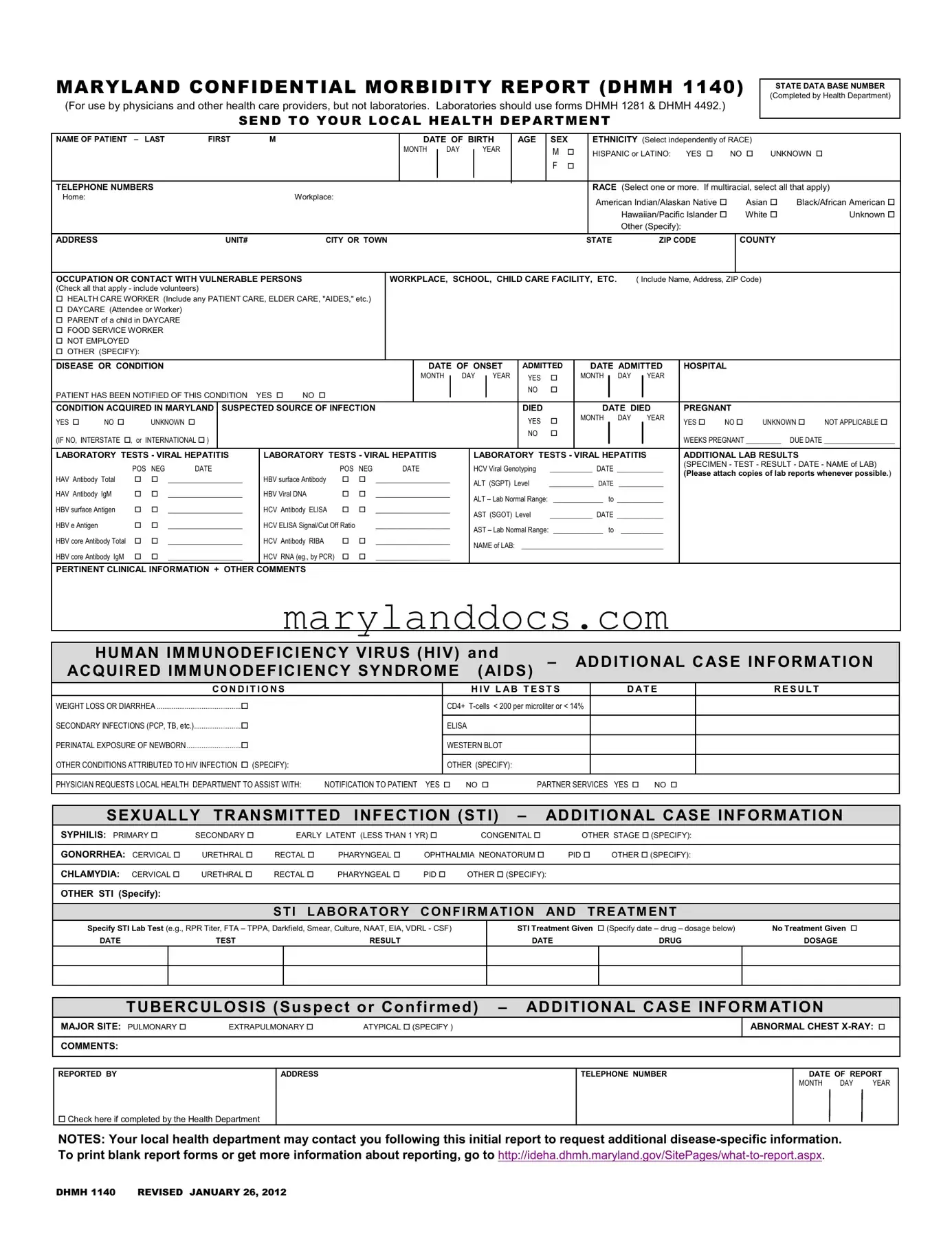 Fill a Valid Maryland Confidential Morbidity Report Template