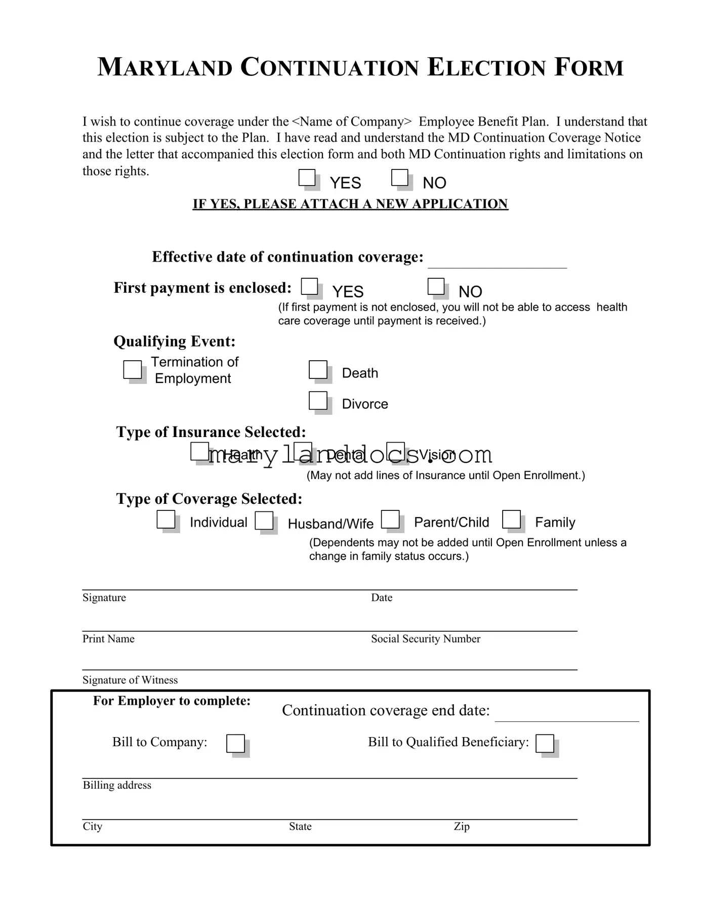 Fill a Valid Maryland Continuation Election Template