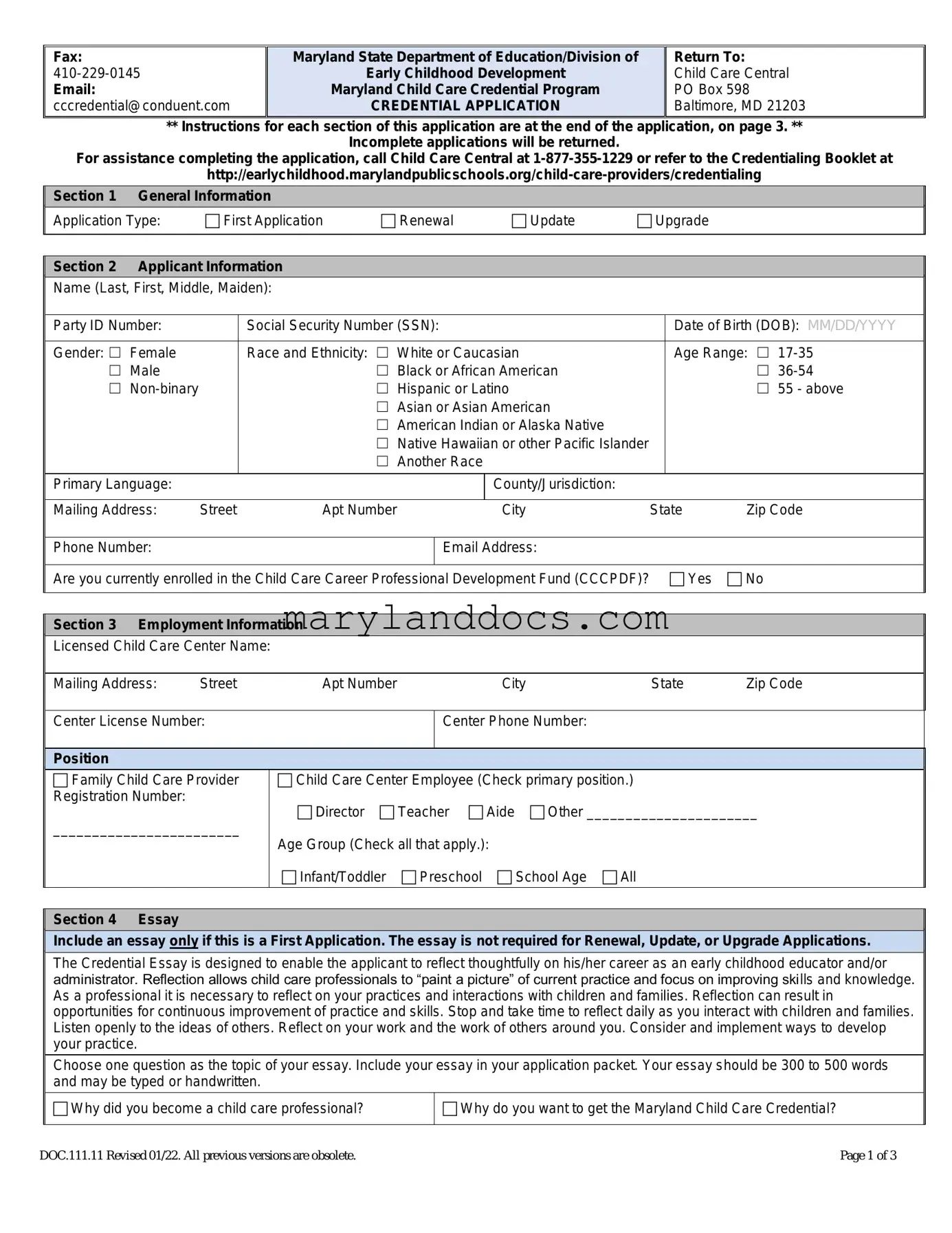 Fill a Valid Maryland Credentialing Application Template
