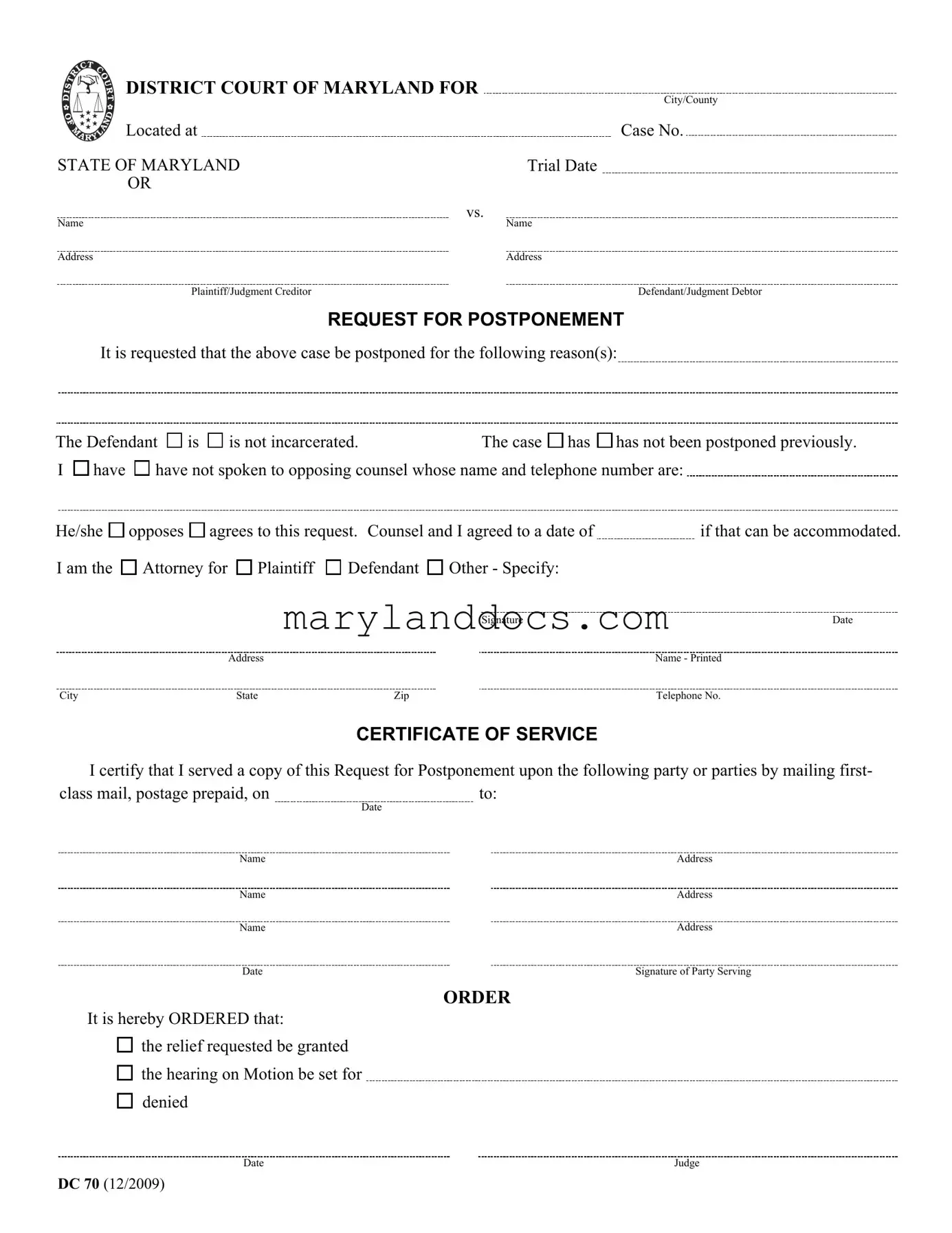 Fill a Valid Maryland Dc 70 Template