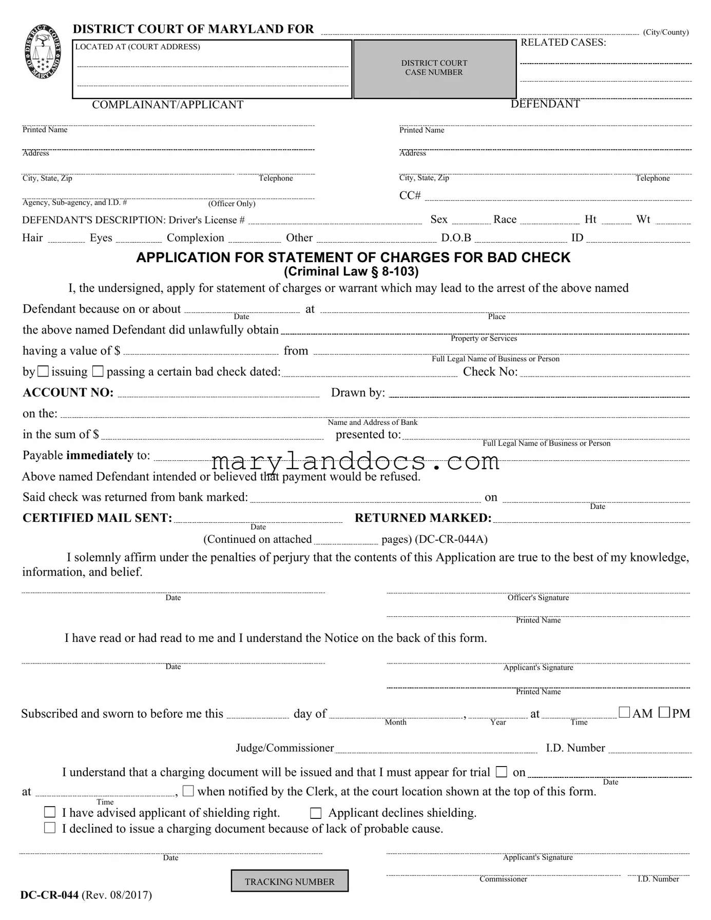 Fill a Valid Maryland Dc Cr 044 Template