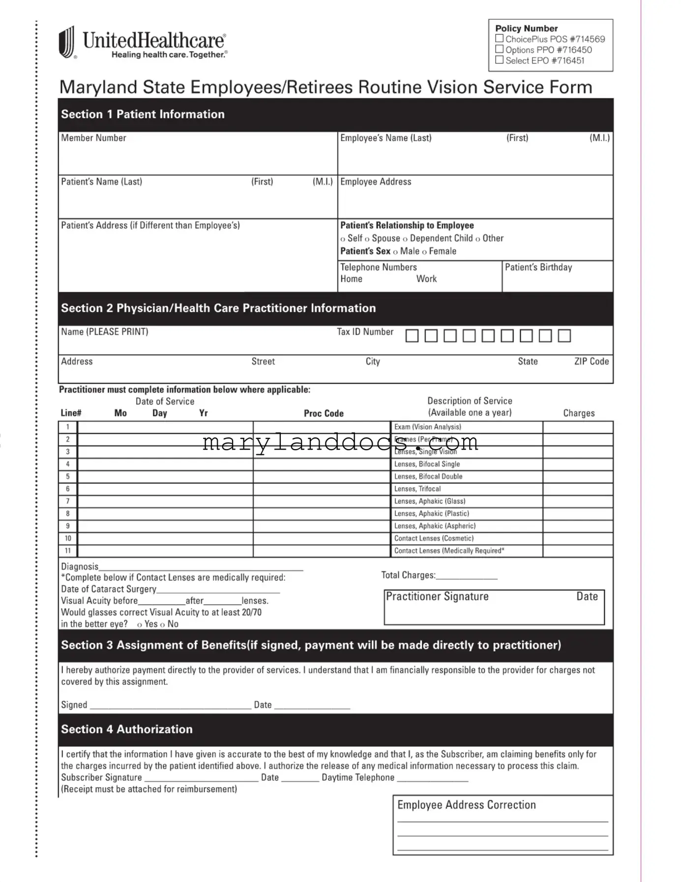 Fill a Valid Maryland Employees Vision Template