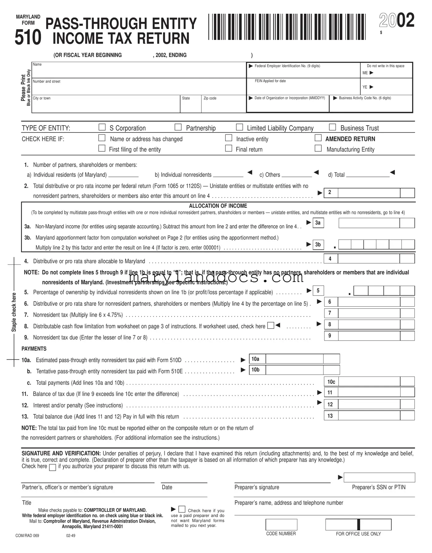 Fill a Valid Maryland Frorm 510 Template