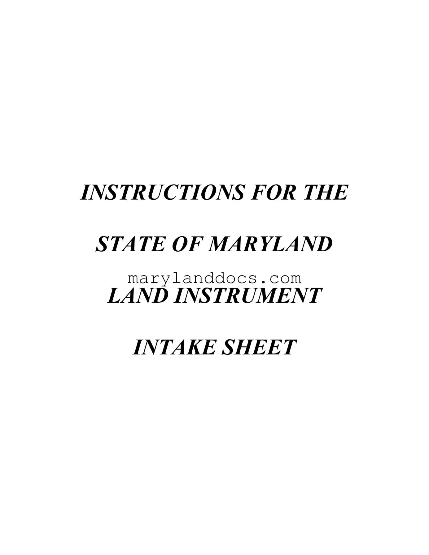 Fill a Valid Maryland Intake Sheet Template