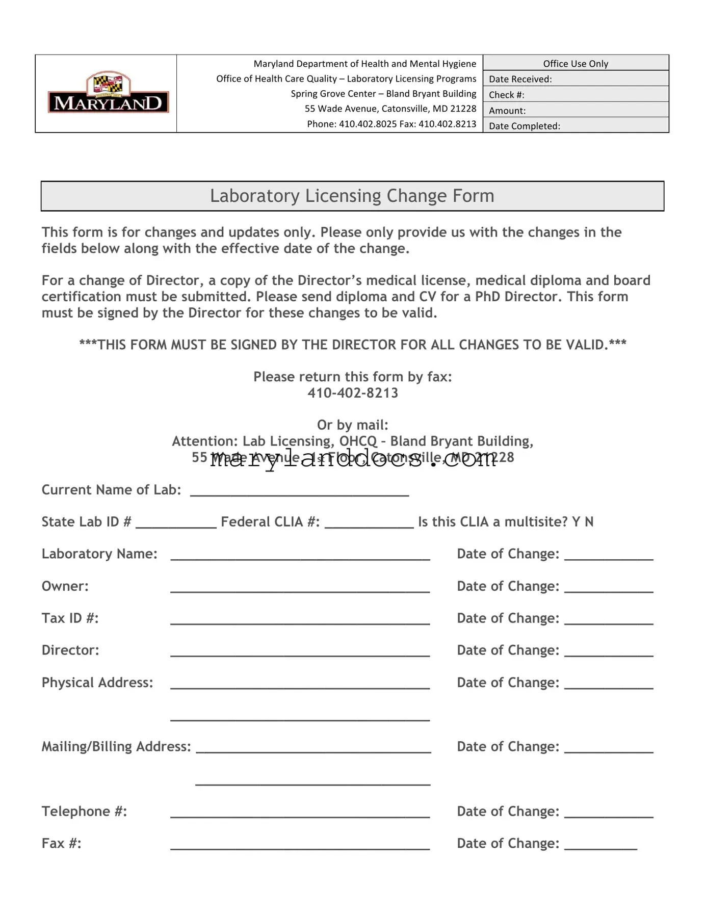 Fill a Valid Maryland Laboratory Licensing Template