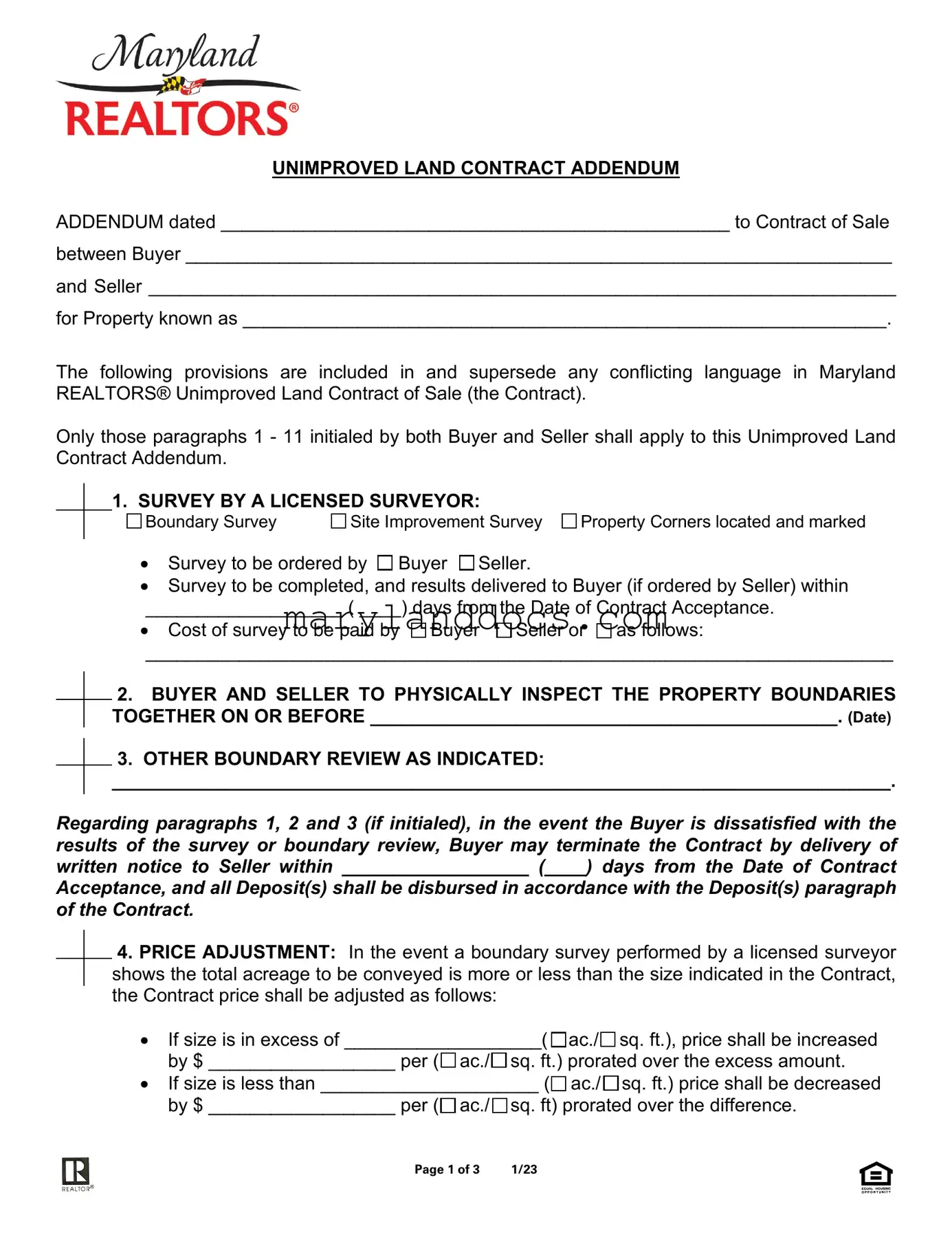 Fill a Valid Maryland Land Contract Addendum Template