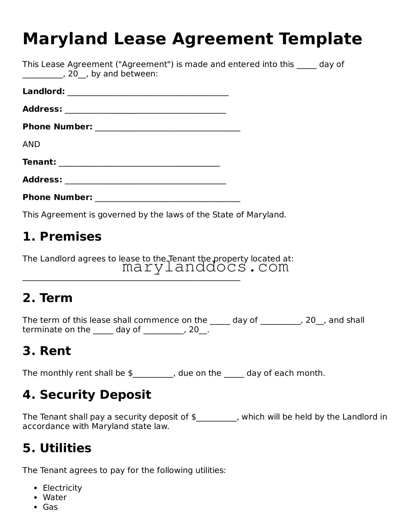 Valid Lease Agreement Document for Maryland State
