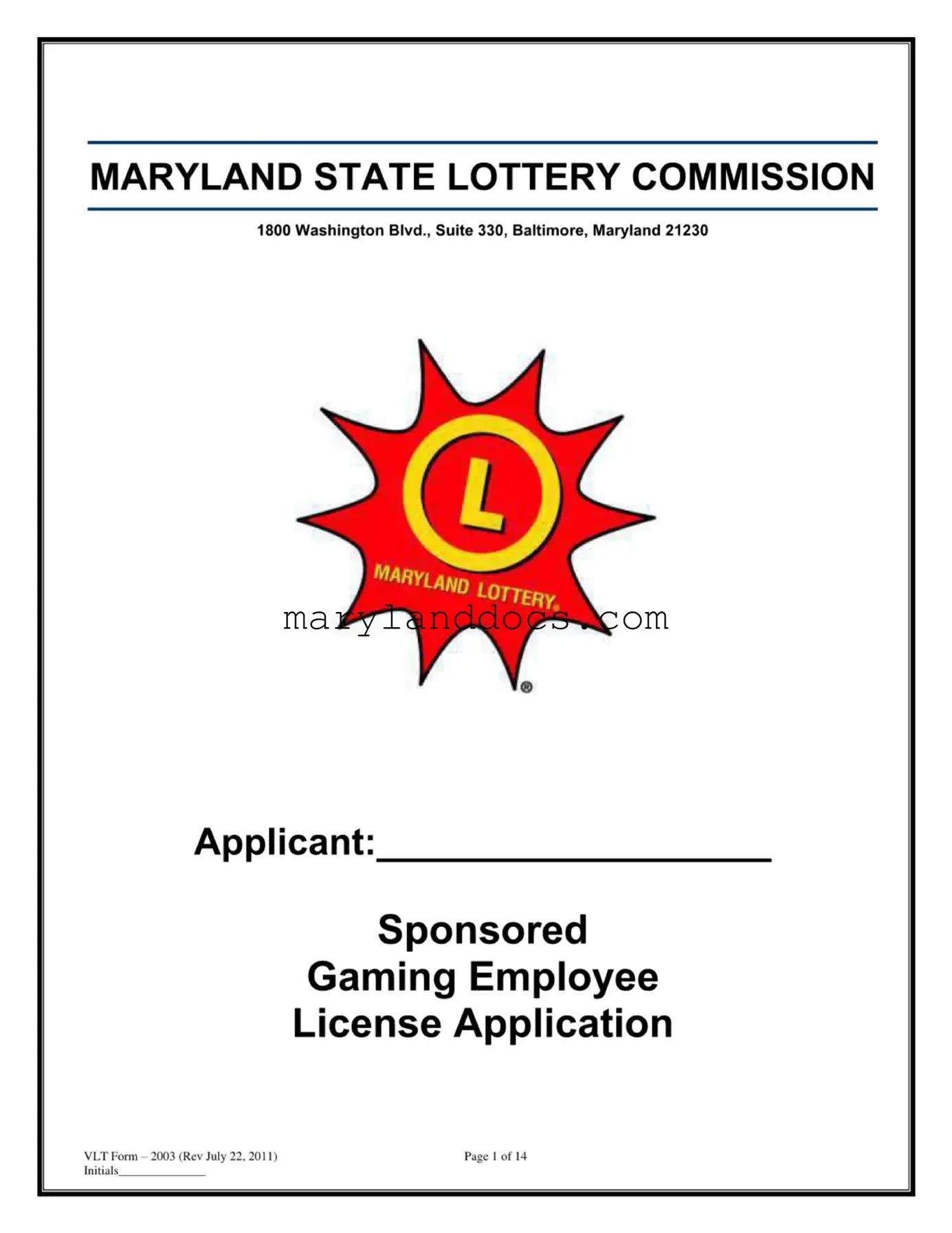 Fill a Valid Maryland Lottery License Template