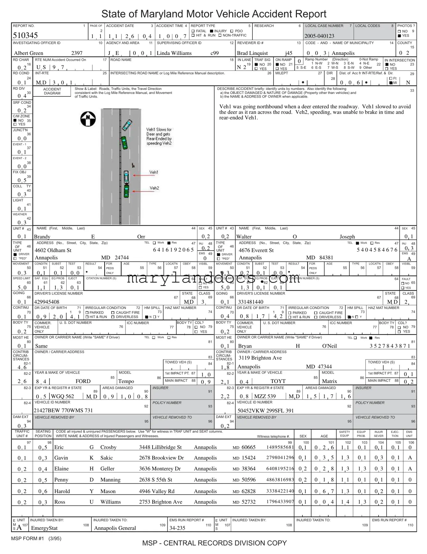 Fill a Valid Maryland Motor Vehicle Accident Report Template