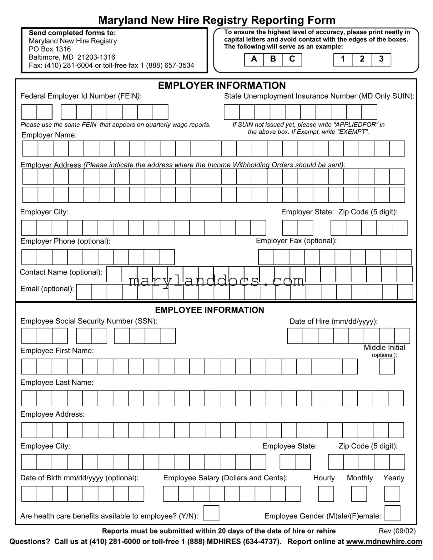 Fill a Valid Maryland New Hire Template