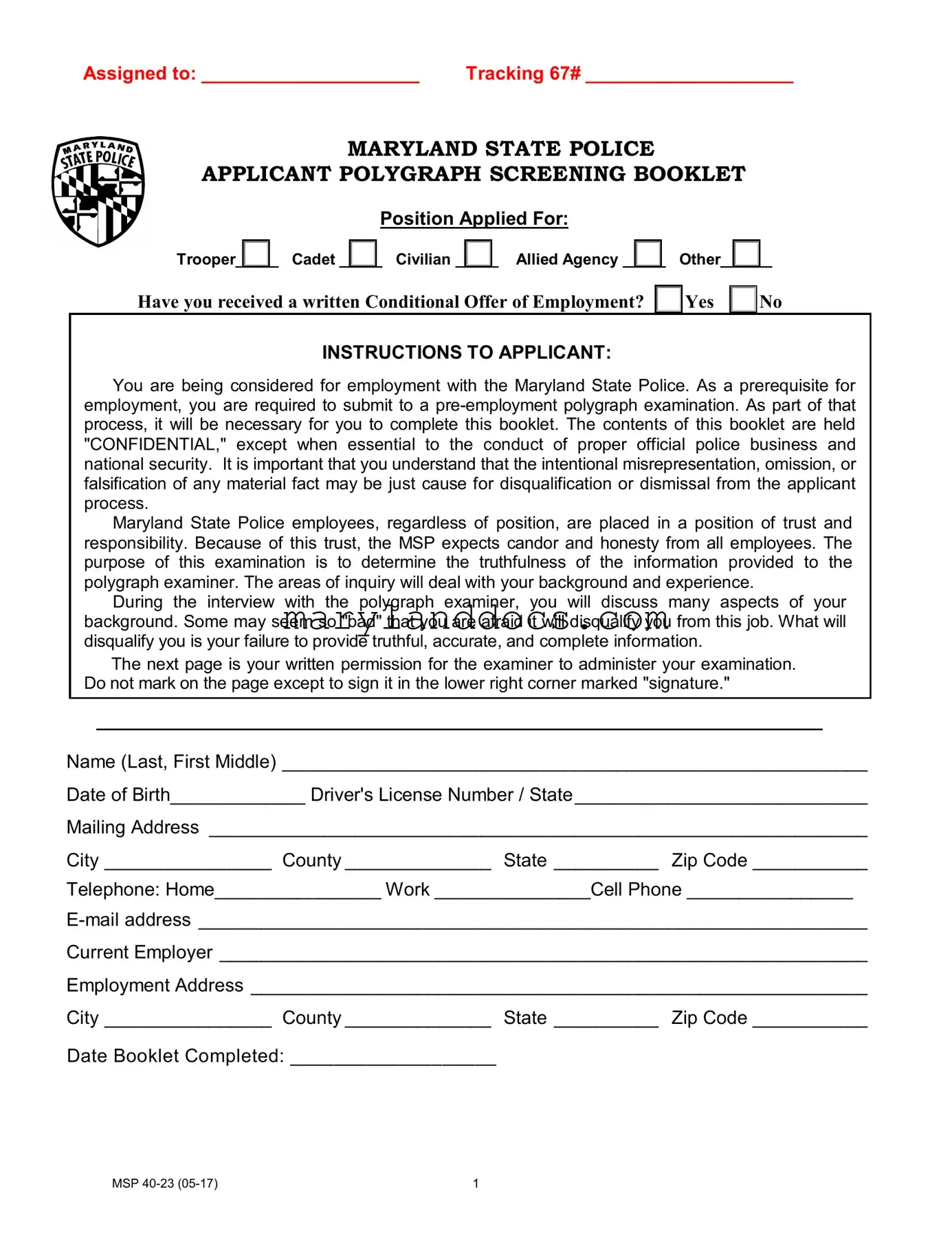 Fill a Valid Maryland Polygraph Police Template