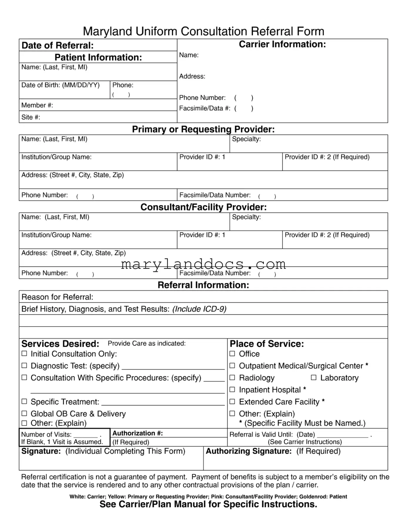 Fill a Valid Maryland Referral Template