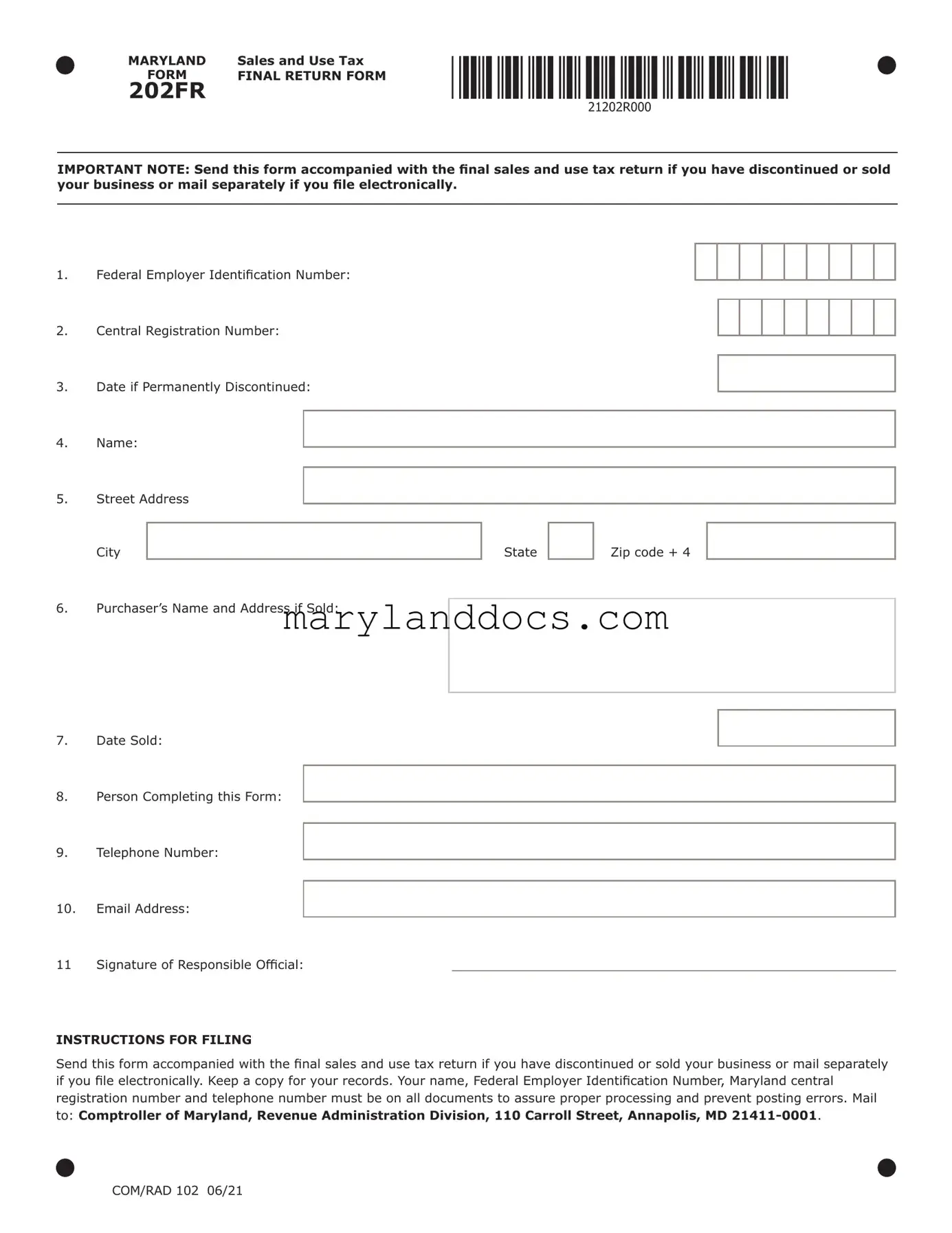 Fill a Valid Maryland Sales Use Tax 202 Template
