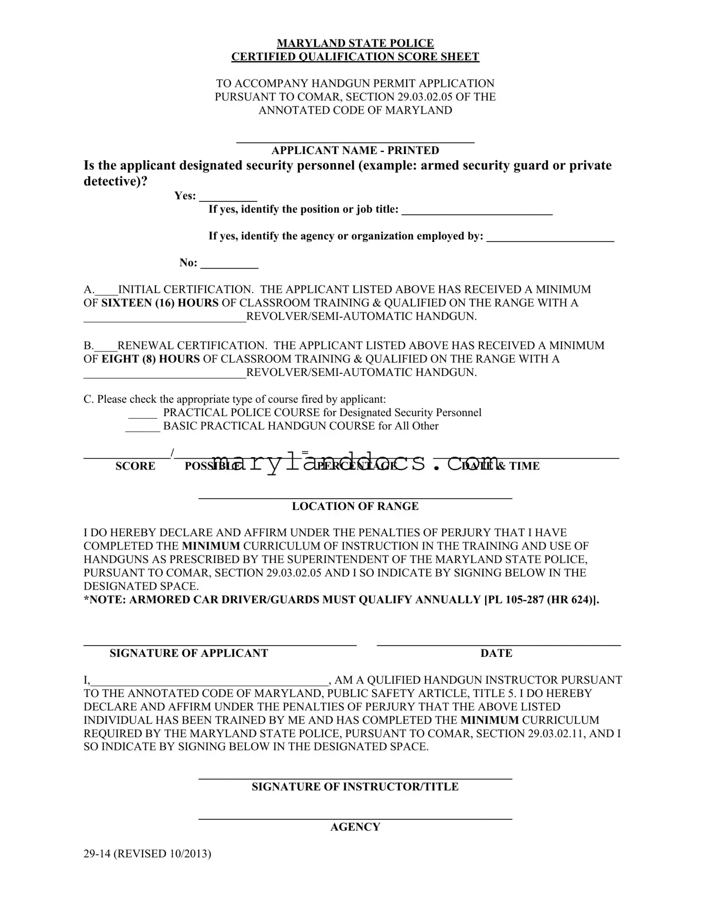 Fill a Valid Maryland Score Sheet Template