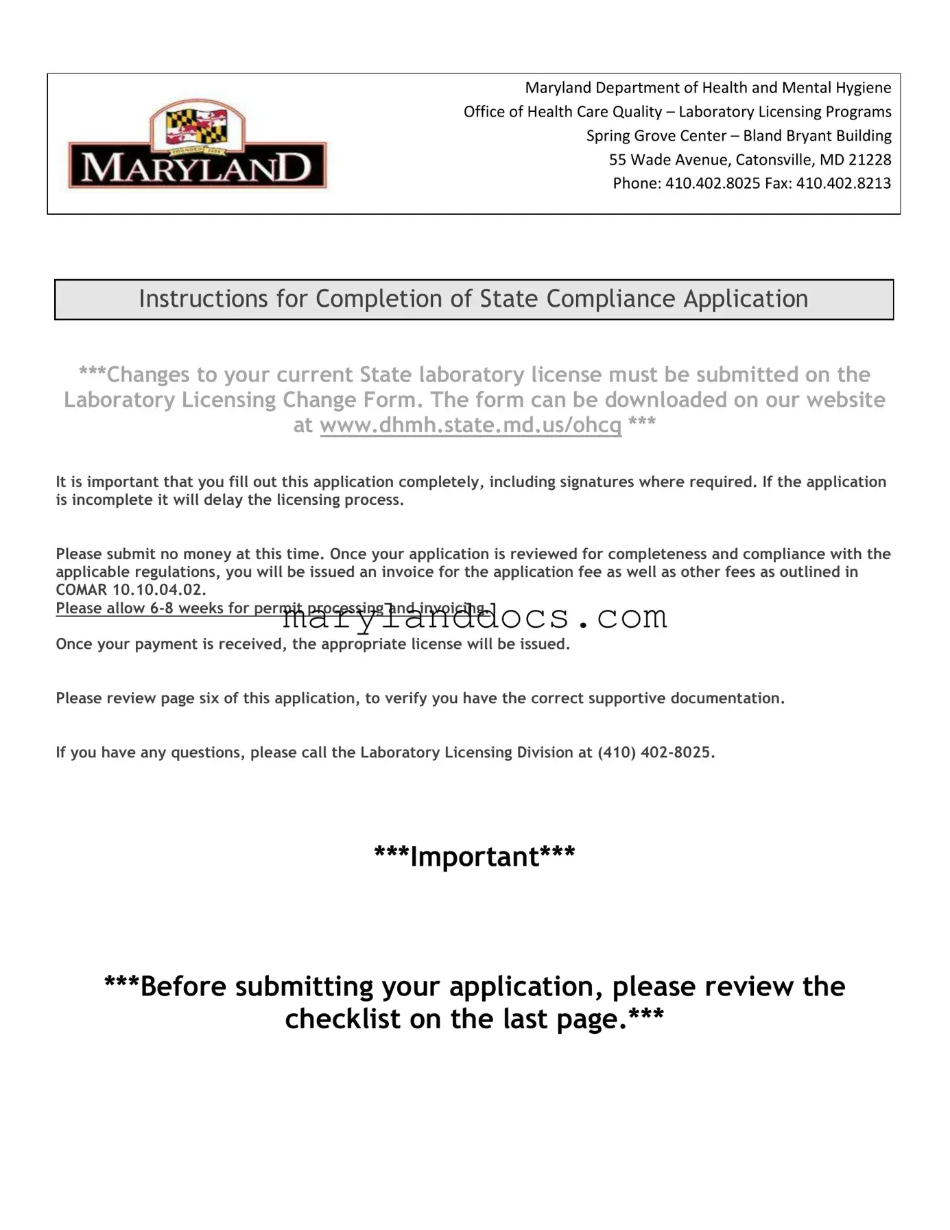 Fill a Valid Maryland State Compliance Application Template
