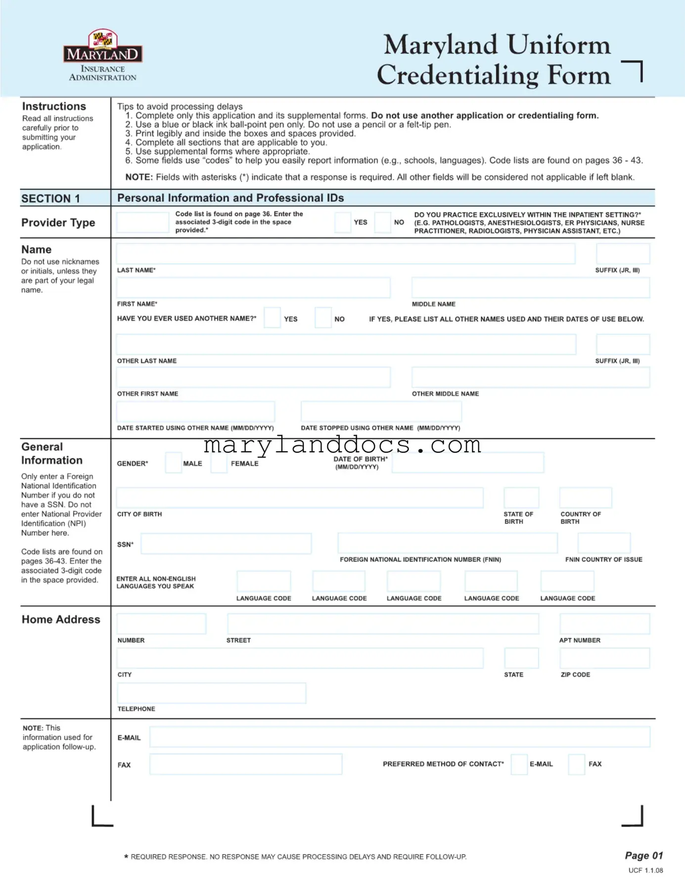 Fill a Valid Maryland Uniform Credentialing Template