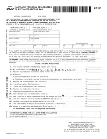 Fill a Valid 502D Maryland Template