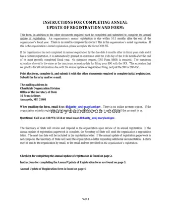 Fill a Valid Annual Update Of Registration Maryland Template