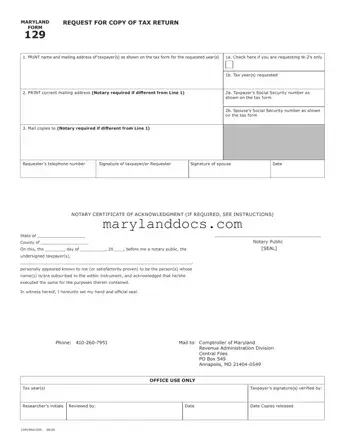 Fill a Valid Maryland 129 Template