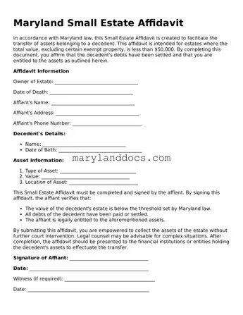 Valid Small Estate Affidavit Document for Maryland State