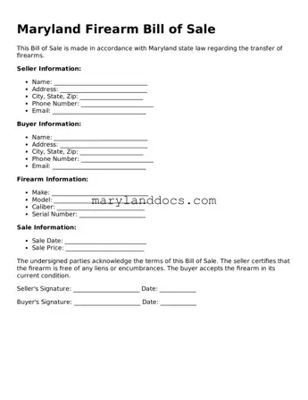 Valid Firearm Bill of Sale Document for Maryland State