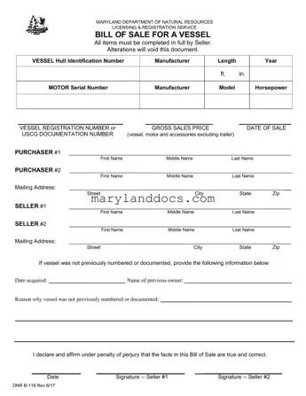 Fill a Valid Maryland Boat Bill of Sale DNR B-118 Template