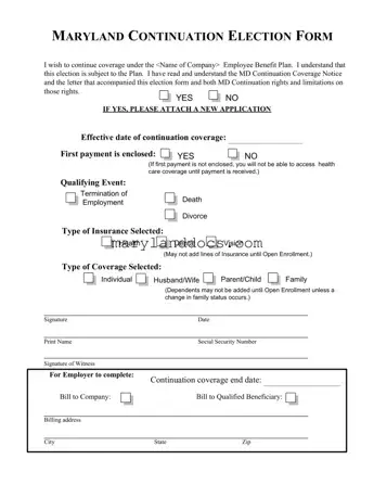 Fill a Valid Maryland Continuation Election Template