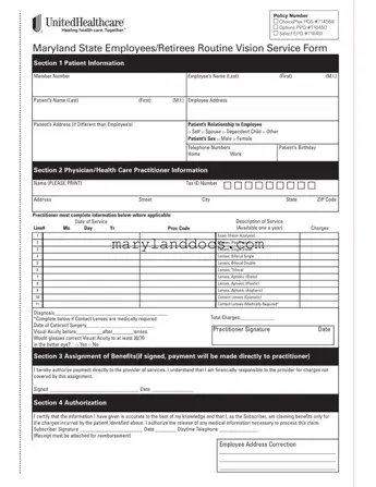 Fill a Valid Maryland Employees Vision Template