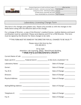 Fill a Valid Maryland Laboratory Licensing Template