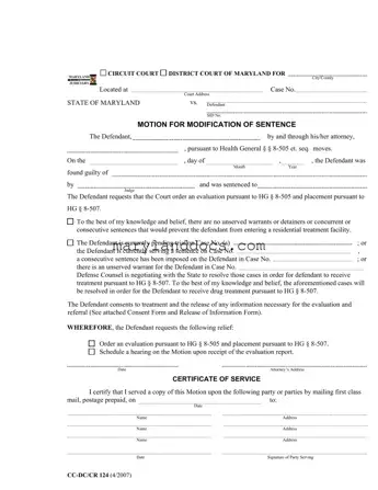 Fill a Valid Maryland Modification Sentence Template