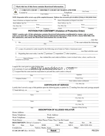 Fill a Valid Maryland Petition For Contempt Template