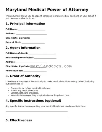Valid Medical Power of Attorney Document for Maryland State