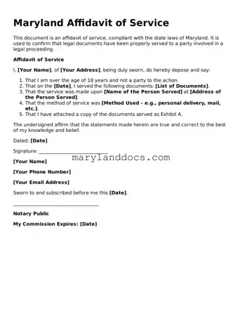 Valid Affidavit of Service Document for Maryland State