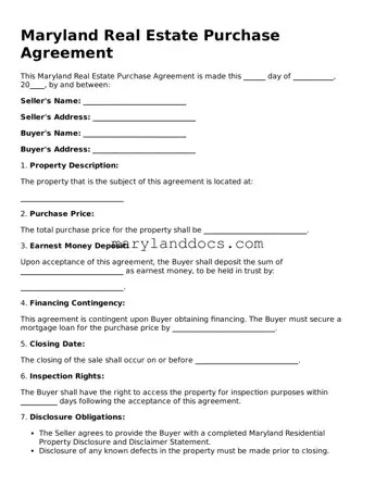 Valid Real Estate Purchase Agreement Document for Maryland State