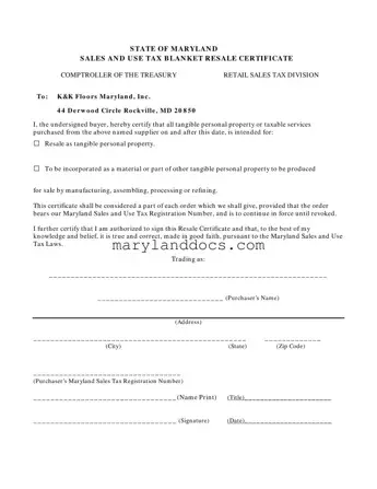 Fill a Valid Maryland Sales And Use Tax Resale Certificate Template