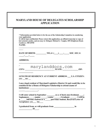 Fill a Valid Maryland Scholarship Application Template