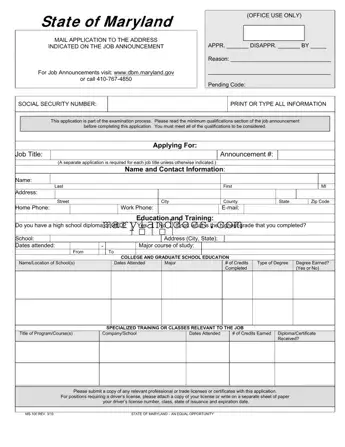 Fill a Valid Maryland State 100 Application Template