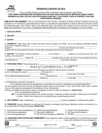 Fill a Valid Real Estate Sales Agreement In Maryland Template