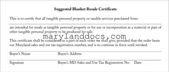 Fill a Valid Resale Certificate Maryland Template