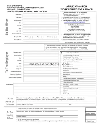 Fill a Valid Workers Permit Maryland Template